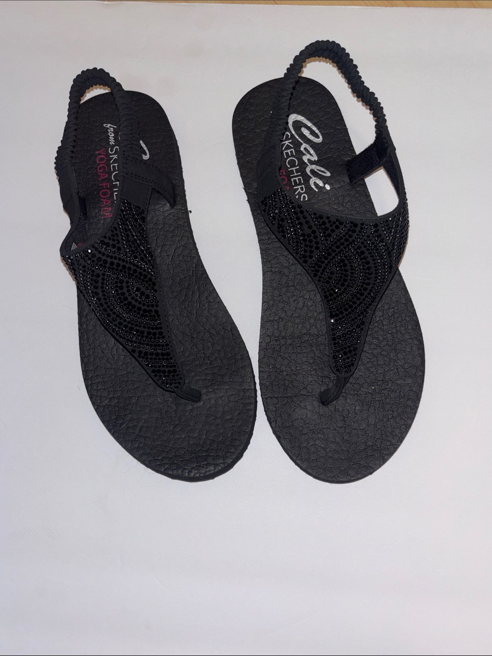 Skechers Black Embellished T-strap Slingback Sandals